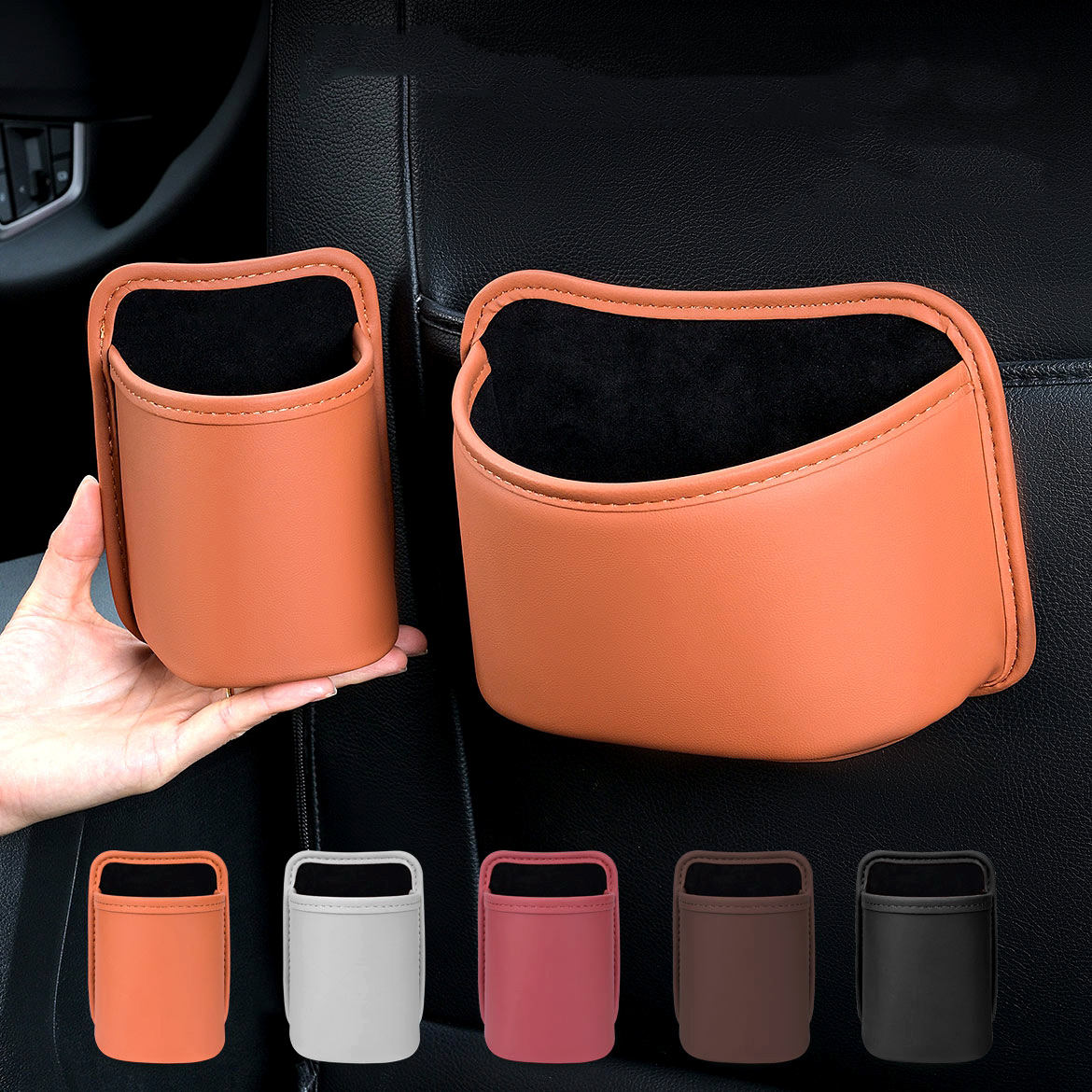Multifunctio<i></i>nal PU Leather Car Storage Bag with Cup Holder - Universal Center Co<i></i>nsole Seat Side Orga